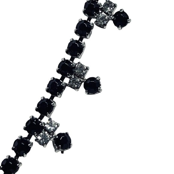 Silver Tone With Prong Set Black And Clear Rhinestone Statement Necklace (5809) - Picture 4 of 9